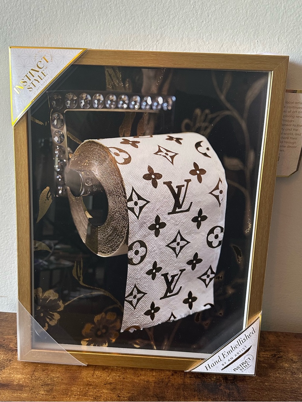 Framed Luxury Designer Logo Toilet Paper Wall Art Decor Gold Black White NWT - Picture 4 of 4